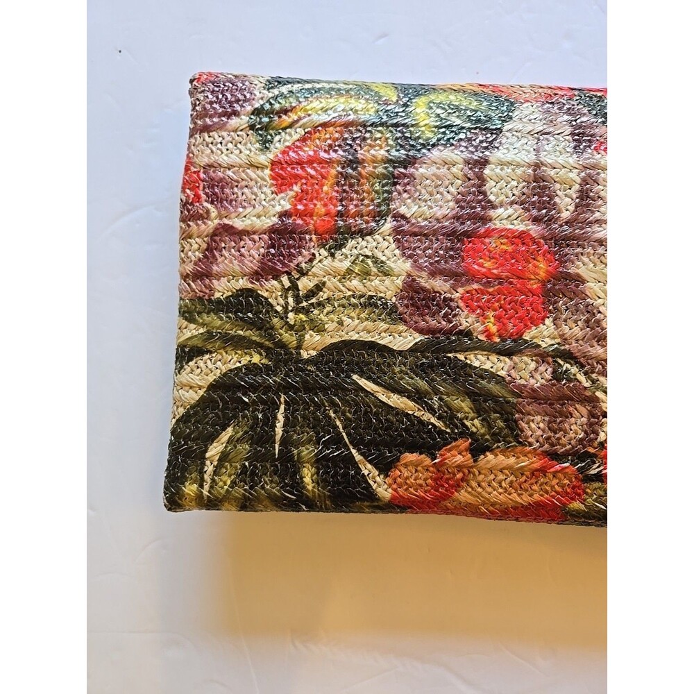 Sondra Roberts Squared Raffia Purse NEW Multicolor Floral Bamboo Clasp -oc- - Picture 6 of 16